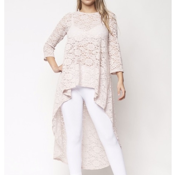 ❤️NEW S High Low Taupe Cream Lace Top - Picture 5 of 10